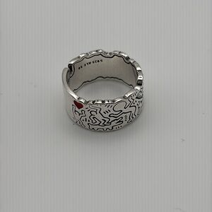 Silver Color Ring - Size 8 - Keith Haring inspired design
